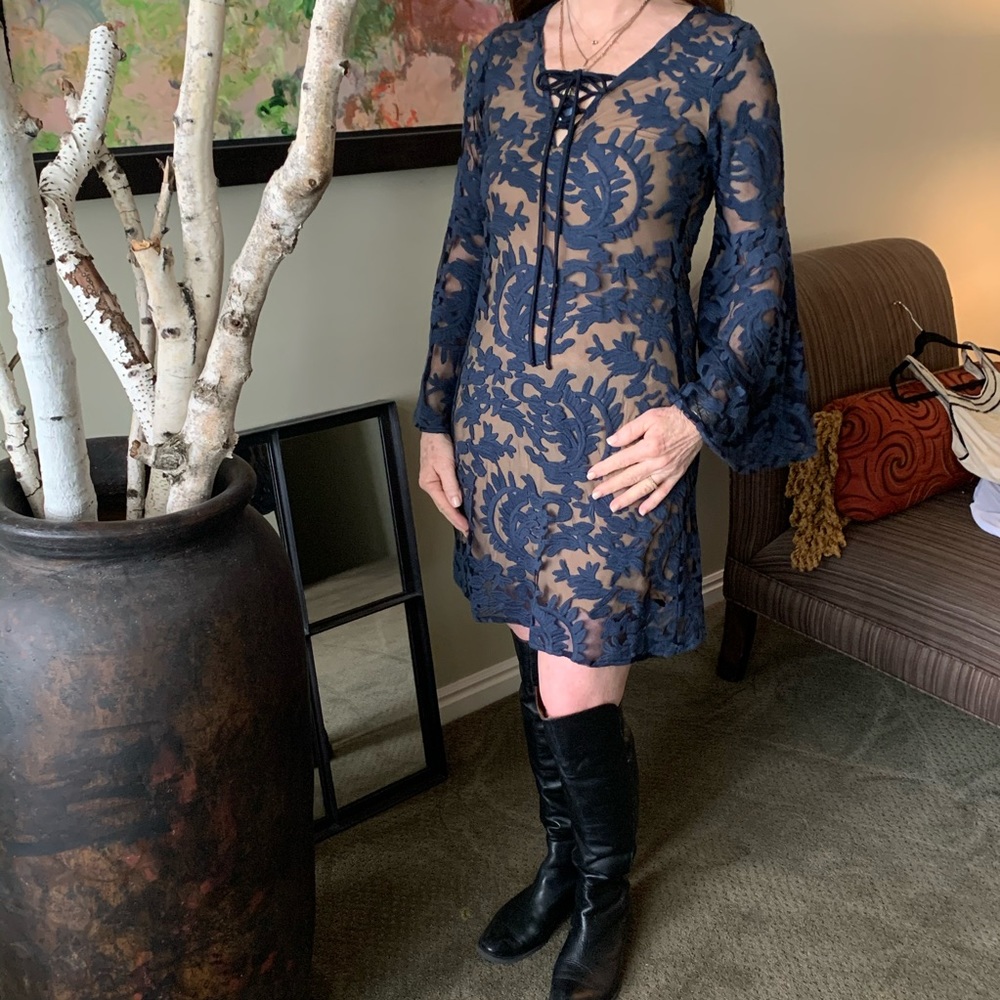 BRONTE gossamer lace body-skimming lace dress NWT